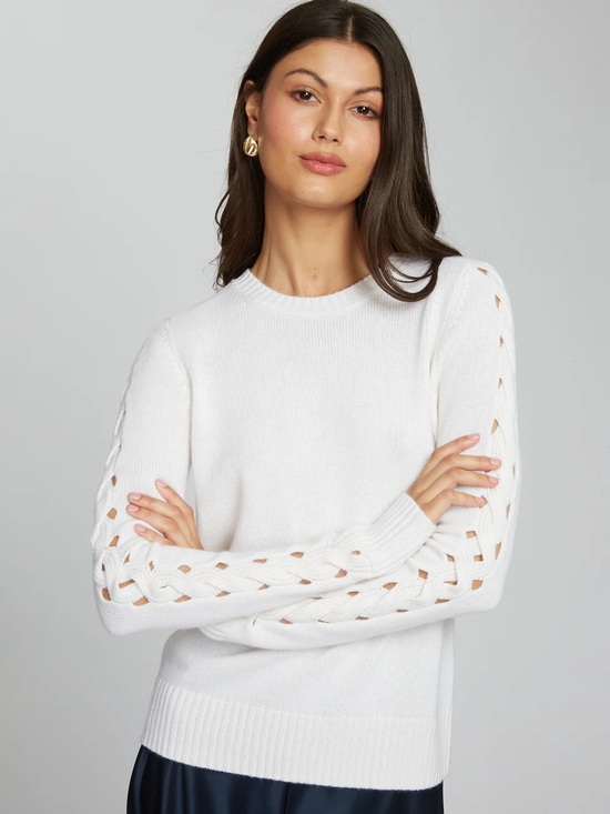 Autumn Cashmere Sweaters - Autumn Cashmere Open Cable Sleeve Sweater in Cream size XS